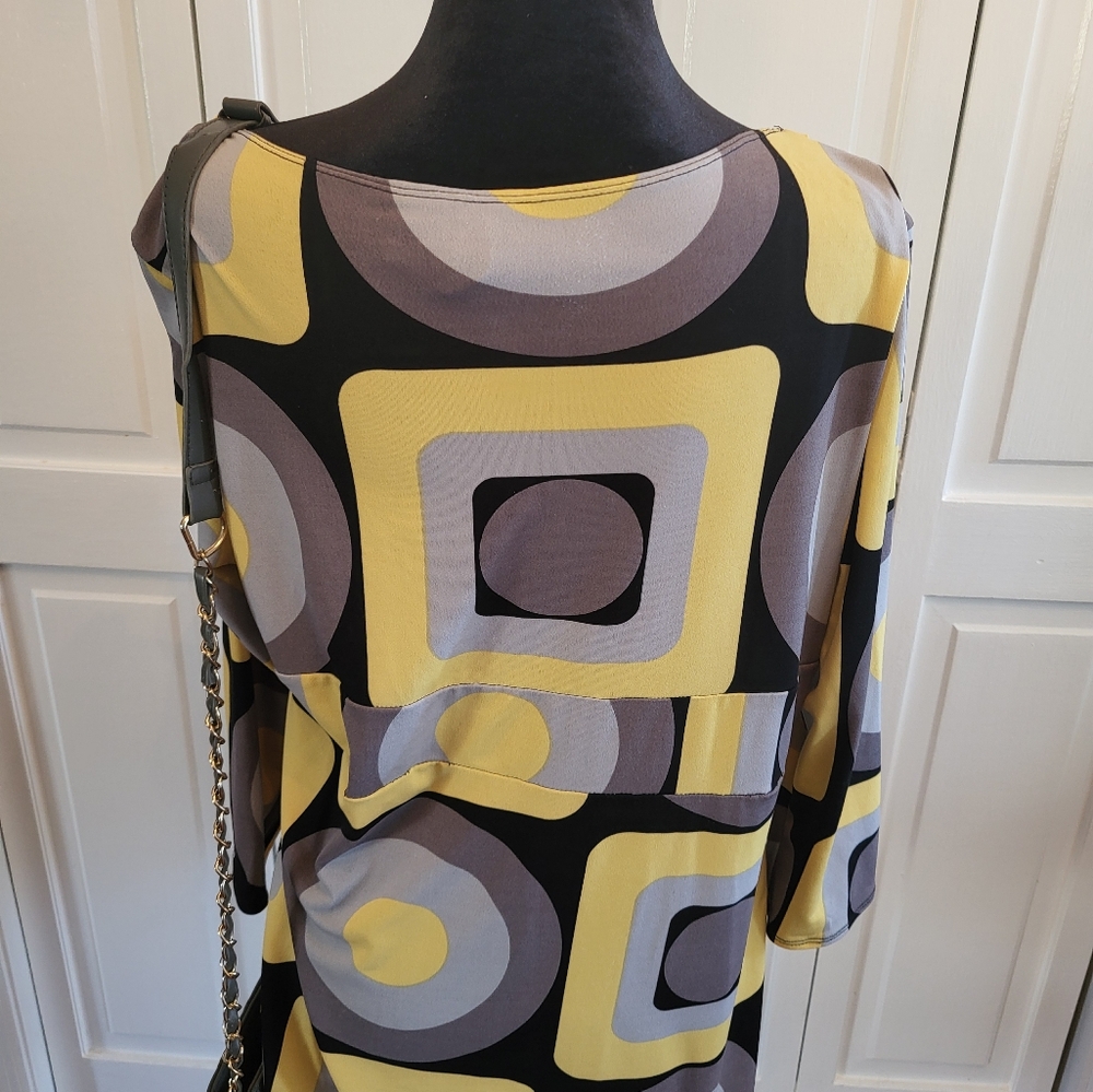 Vintage, y2k,Geometric Yellow and Gray Babydoll Silver Buckle XL Retro Twee - Picture 8 of 9